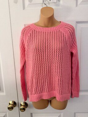 Talbots Womens Open Stitch Crewneck Sweater Pink Size Medium Petite